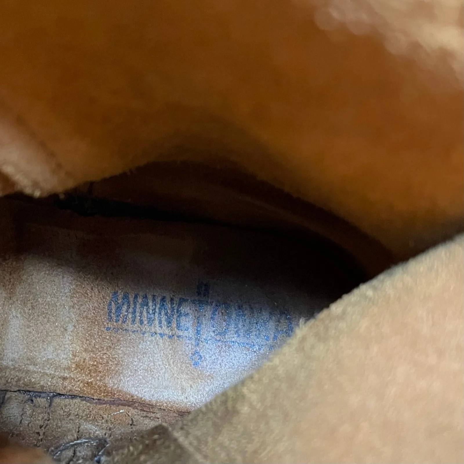 Minnetonka Moccasins Two Layer Fringe Back Zip Mid Calf Brown Suede Boots 7 - Image 12