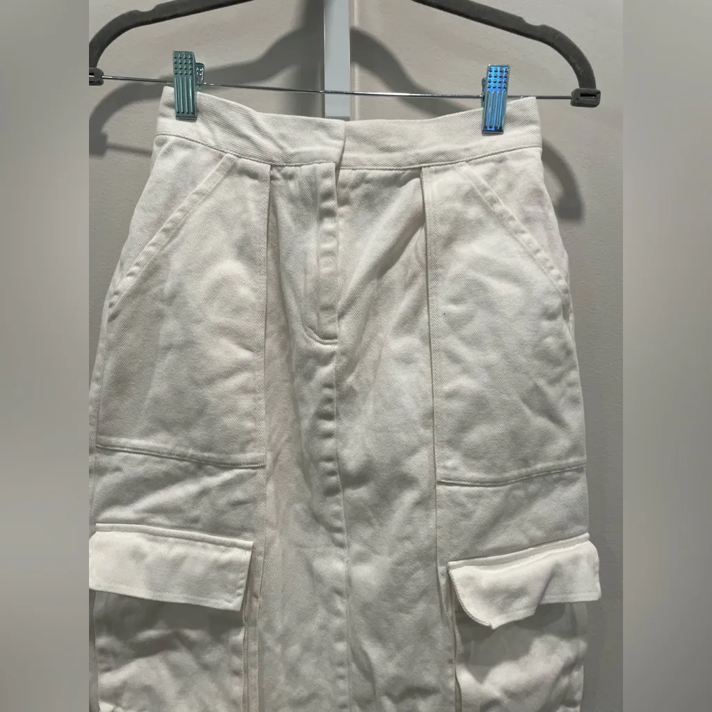 Silk Laundry Canvas Cargo‎ Skirt Size XS White - Image 4