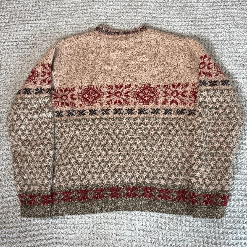 Vintage Eddie Bauer Fair Isle Wool Blend Tan Sweater Womens Small Nordic 90s Y2K - Image 4