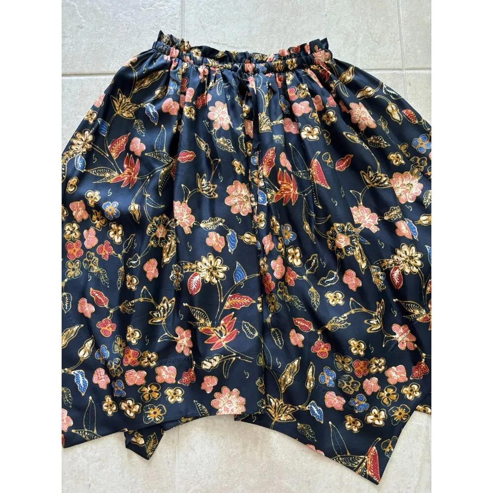 Ulla Johnson Carine Skirt Womens Size 8 Silk Handkerchief Hem Skirt Black Floral - Image 6