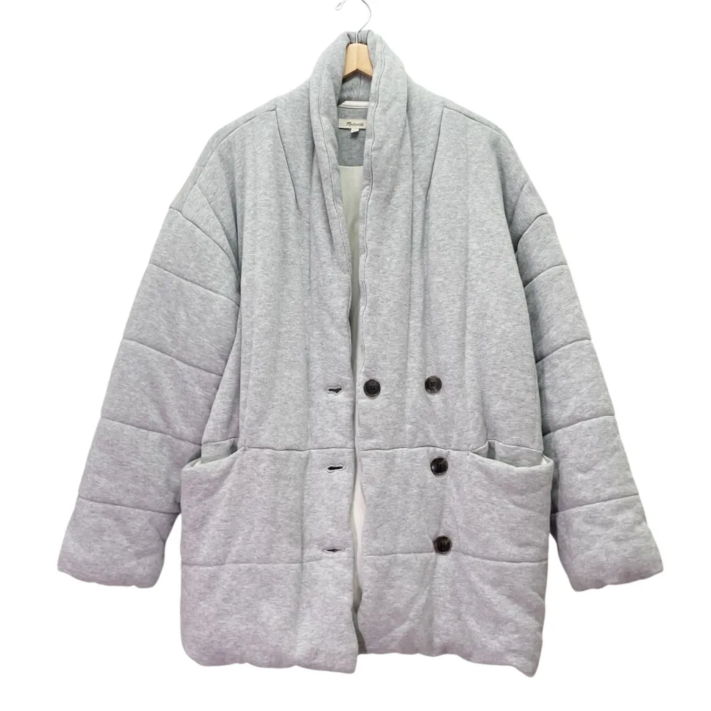 Madewell Shawl Collar Heathered Gray Quilted Puffer Jacket Size XL Button Front - Image 6