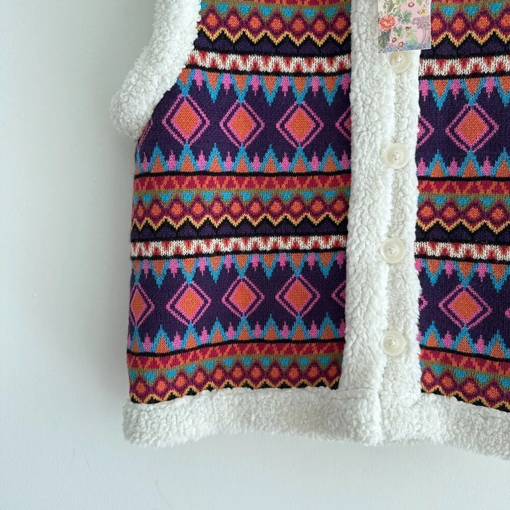 Johnny Was Vest Women Small Yuya Sherpa Alpaca Blend Aztec Boho Print Jacket NWT - Image 4