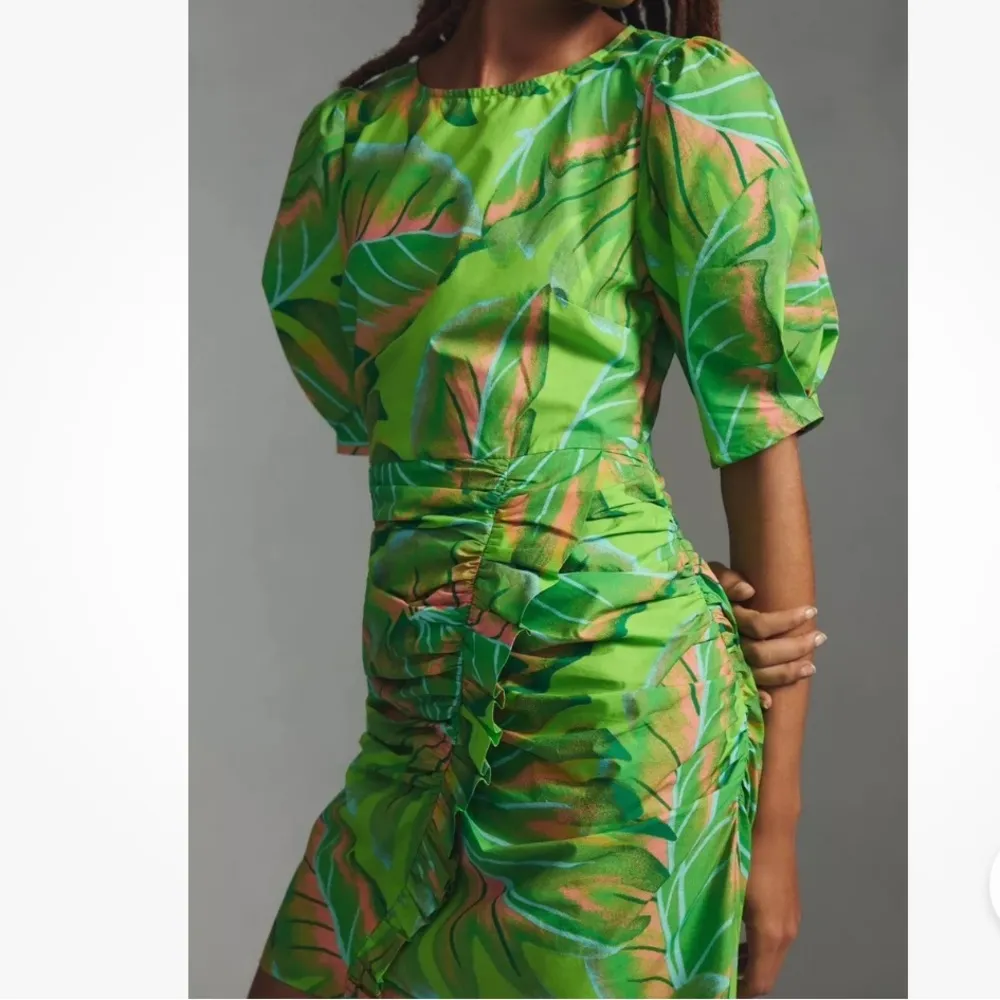 Anthropologie Farm Rio Green palm Leaf Print Dress puff sleeve sz 3x - Image 3