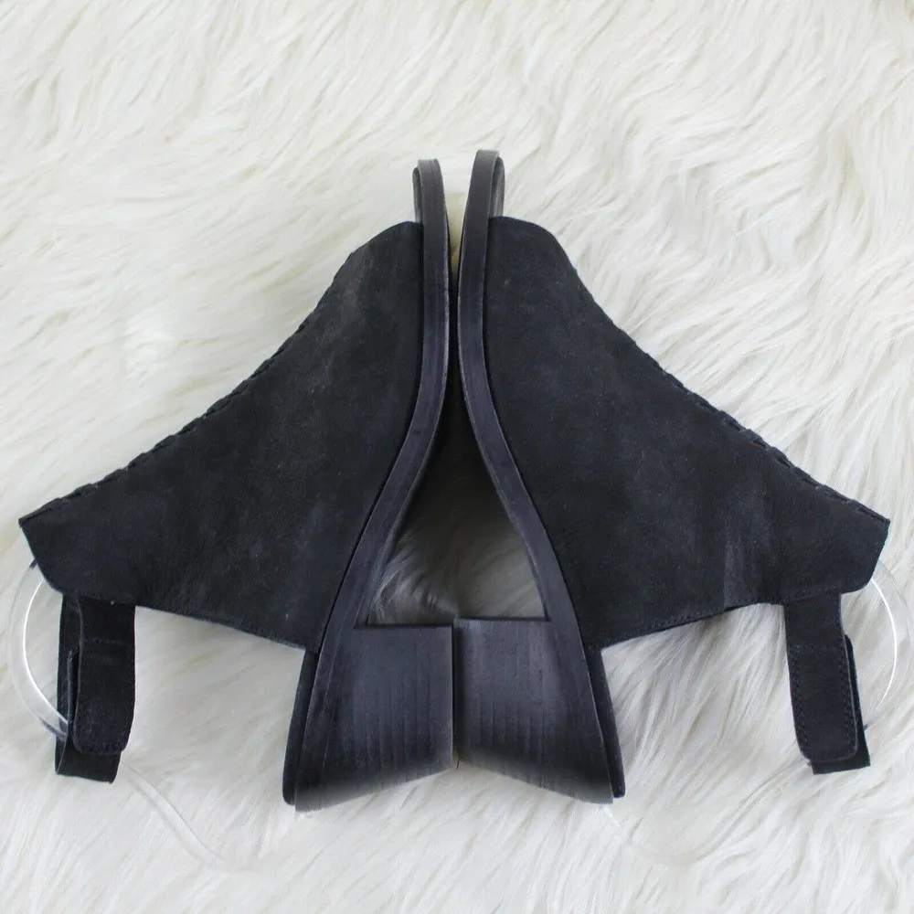 Eileen Fisher Pagoda Heel Sandals Black Tumbled Nubuck Whipstitch Slingback 6.5 - Image 3