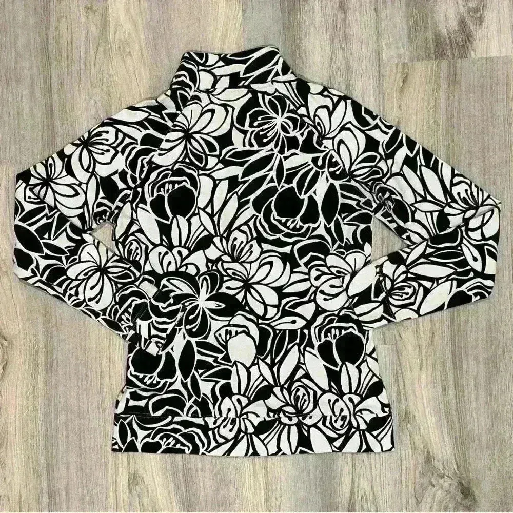 Liz Claiborne Black White Floral Full Zip Up Mock Neck Sweatshirt Jacket Size S - Image 6