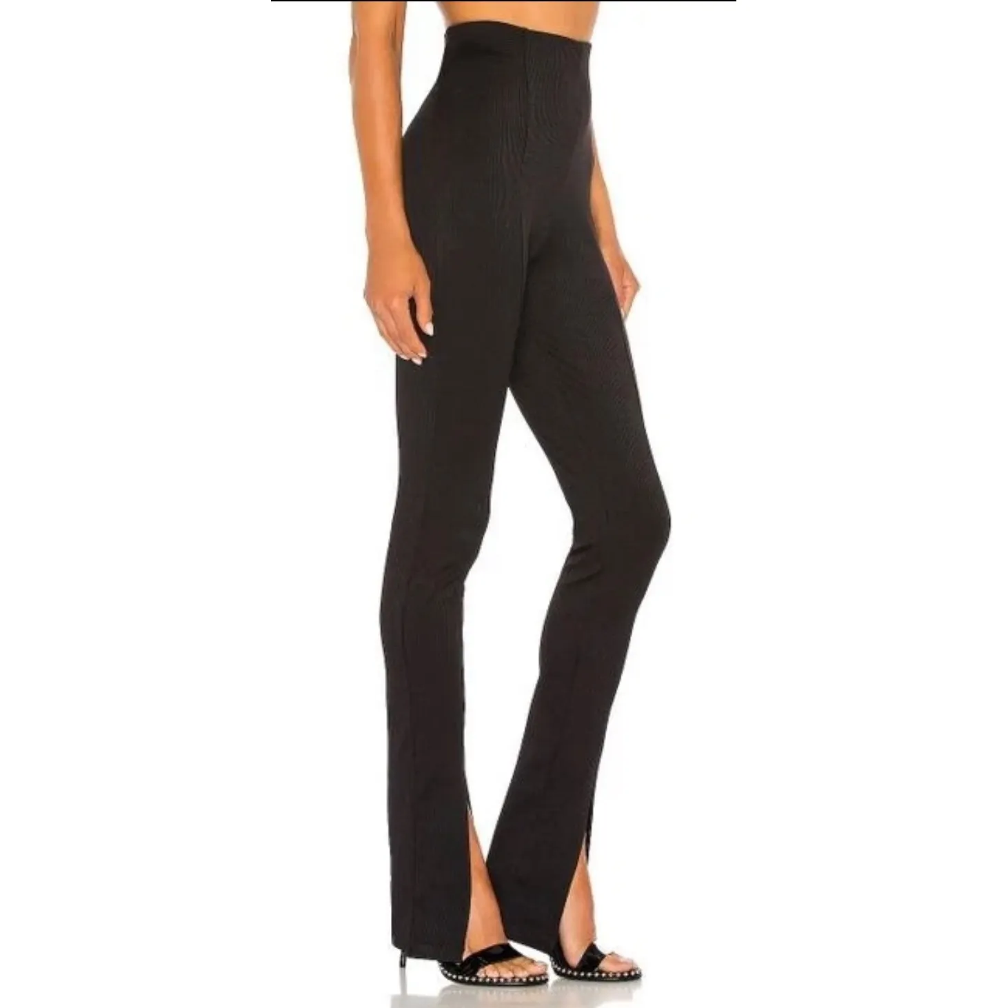 Amanda Uprichard Malta Pants Black High Waist Split Hem Ribbed Size Small - Image 2
