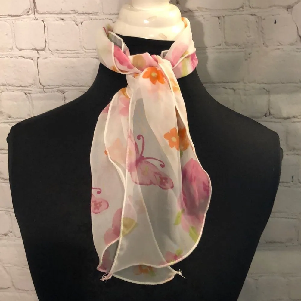 Butterfly Print Semi Sheer Ascot Scarf - Image 7