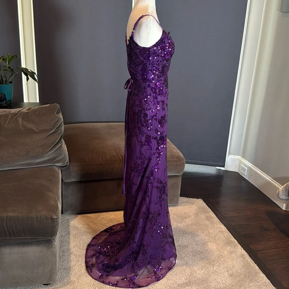 Women’s Purple Mermaid Fit Prom Party Dress Sparkly Sequins Lace Up Back Size 4 - Image 3