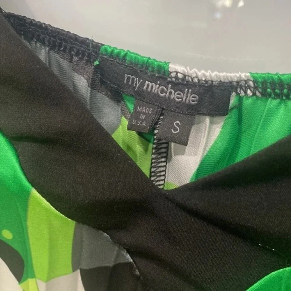 My Michelle Women's Green Black Pleated Tank Top Blouse Shirt Top Sz S - Image 2