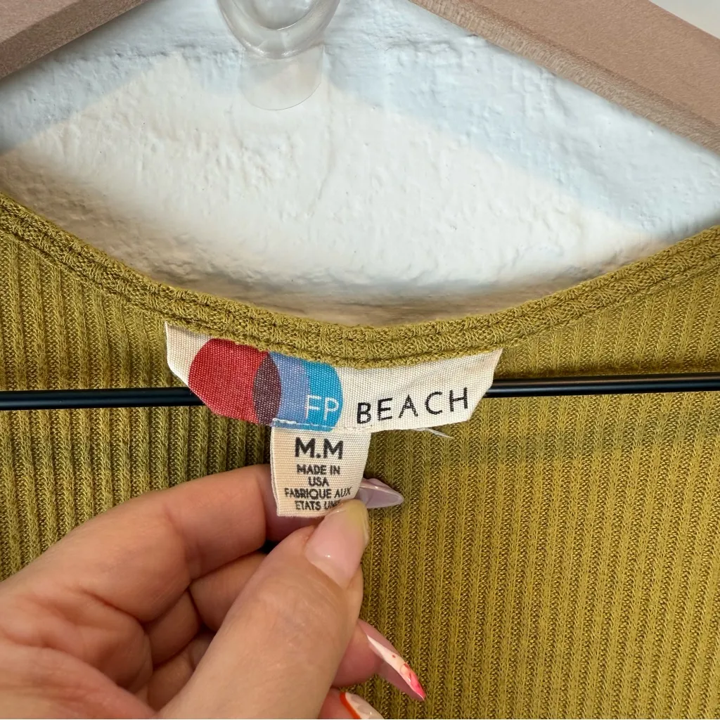 Free People Beach 2 piece Ribbed Knit Skirt Set Long Sleeve Top Green Size M - Image 5