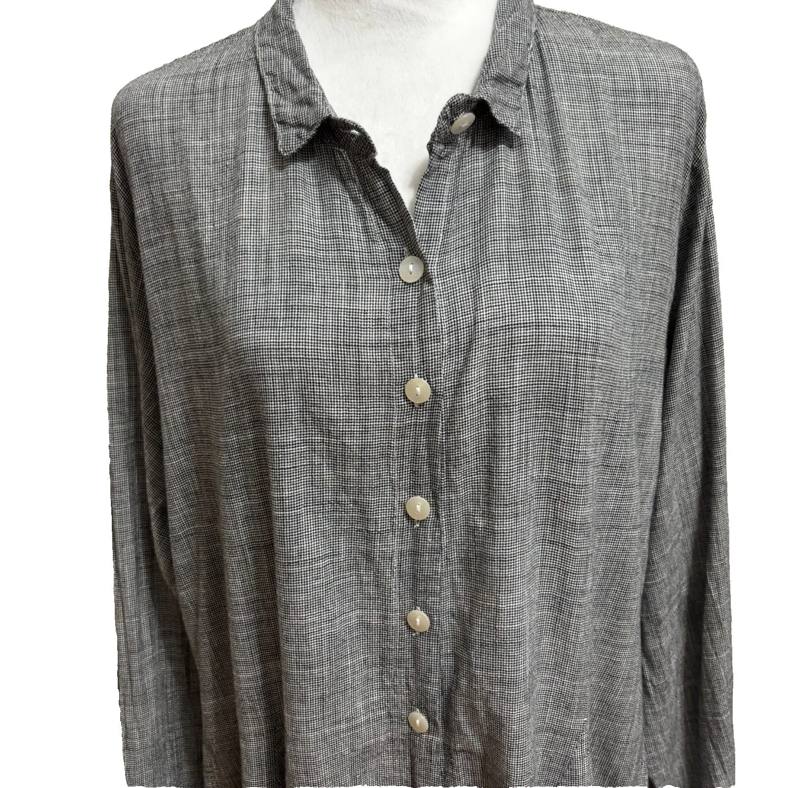 Tulip Shirt Dress XL Black White Plaid Midi Cotton Pockets Lagenlook Minimalist - Image 2