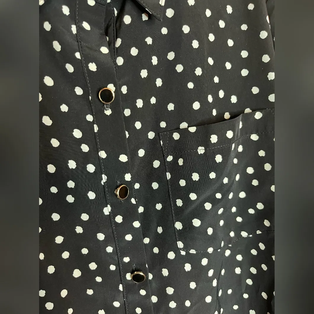 Charter Club Petite Medium Black And White Polka Dot Button Up With Tie Front - Image 2