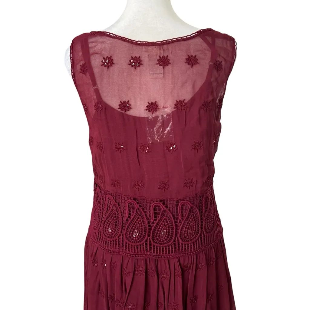 NWT SUDANCE Burgundy Embroidered Sequin Midi Dress Sz 8 Red - Image 5