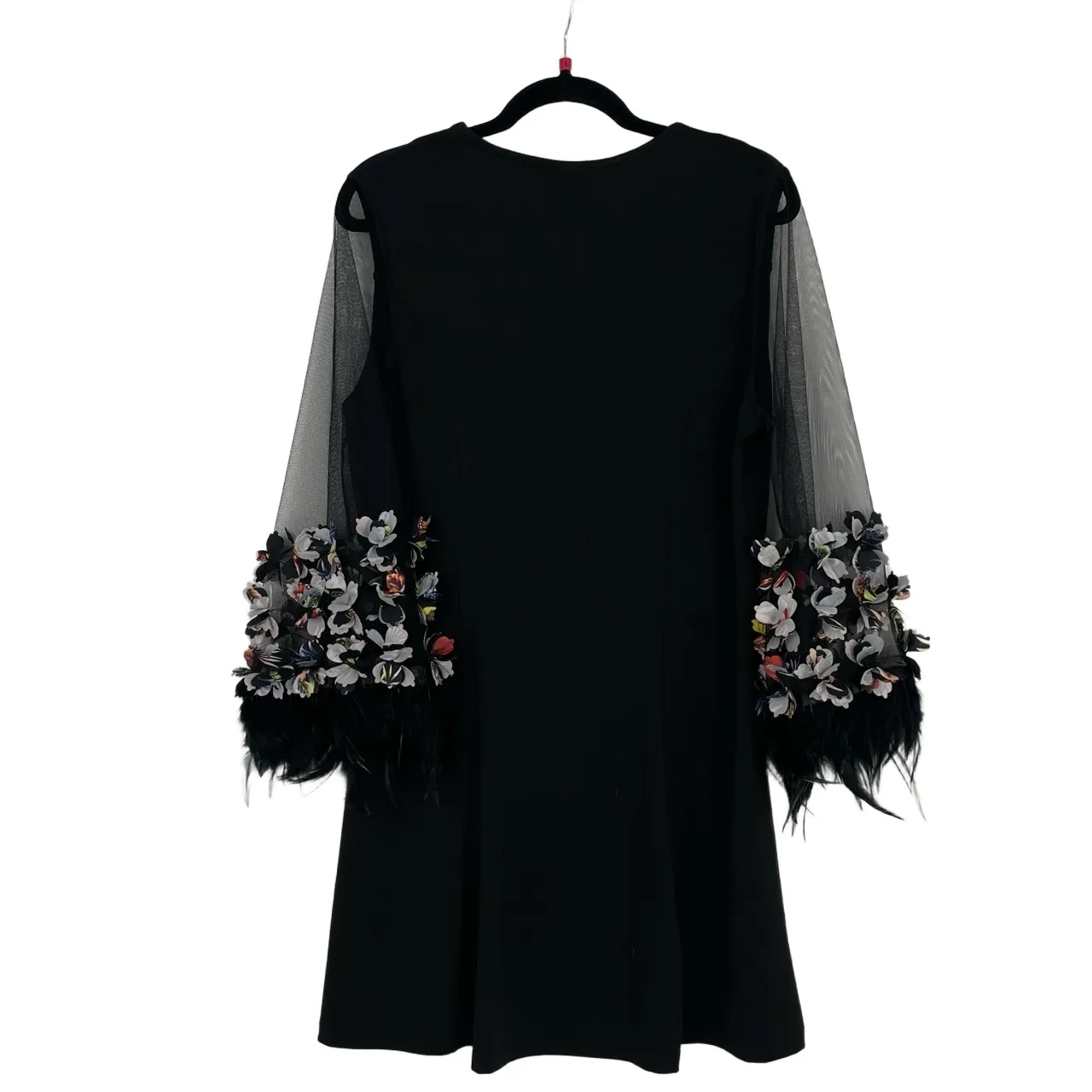 CARTISE Women's Black Floral Feather Sheer Sleeve V - Image 2