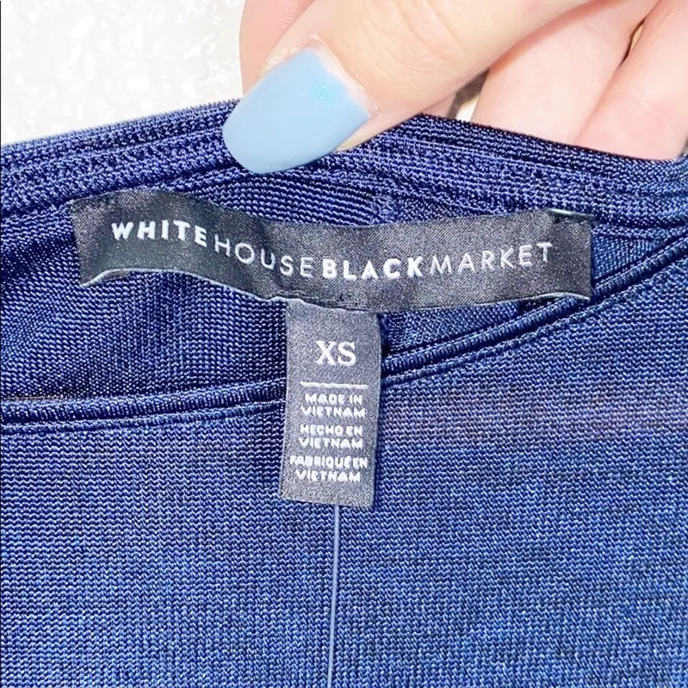 WHBM Navy Blue Lace Up 3/4 Sleeve Semi Sheer Dress - Image 9