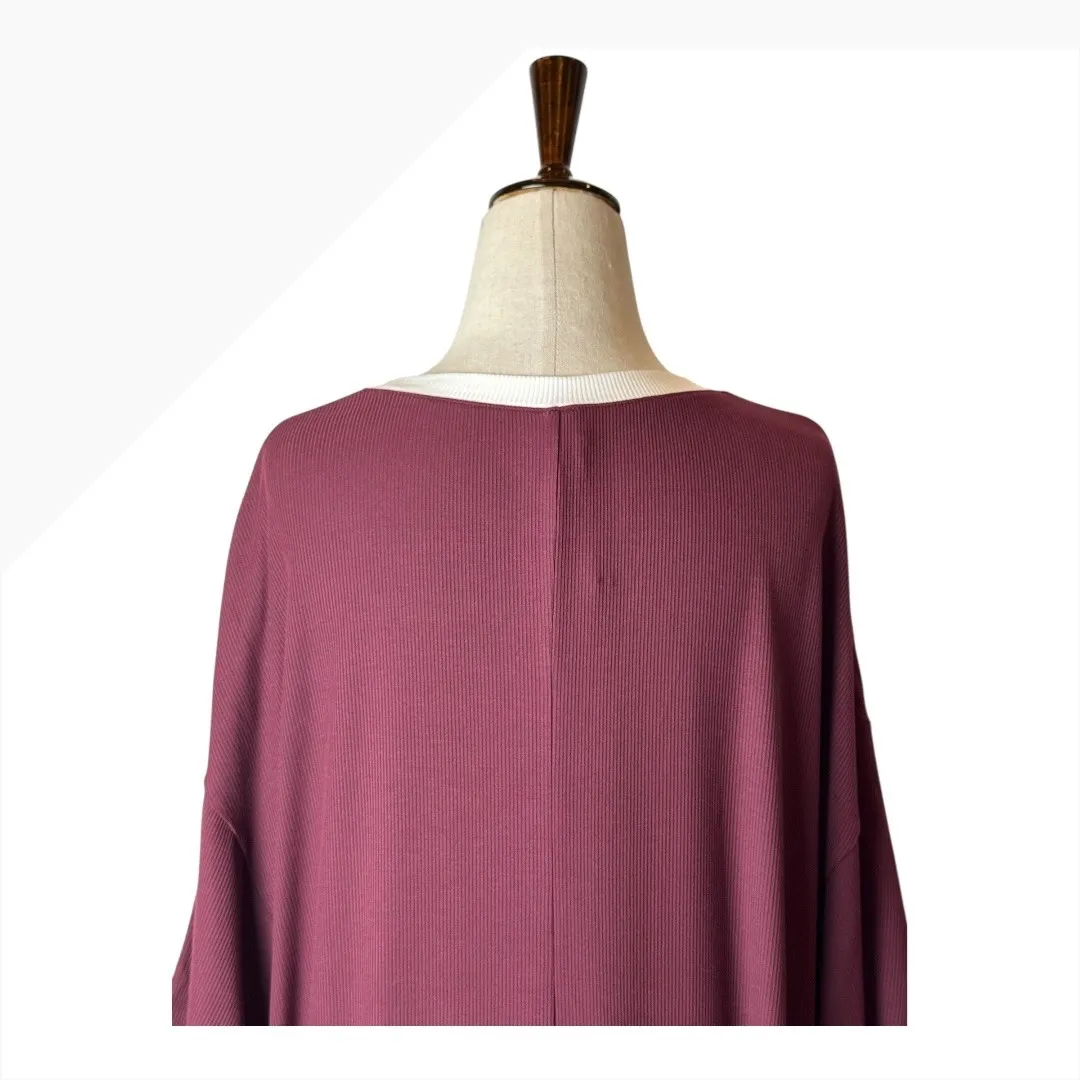 SKIMS Dress Women Large Maroon‎ Soft Lounge Ringer Tee Maxi Sleep Shirt NWT - Image 7
