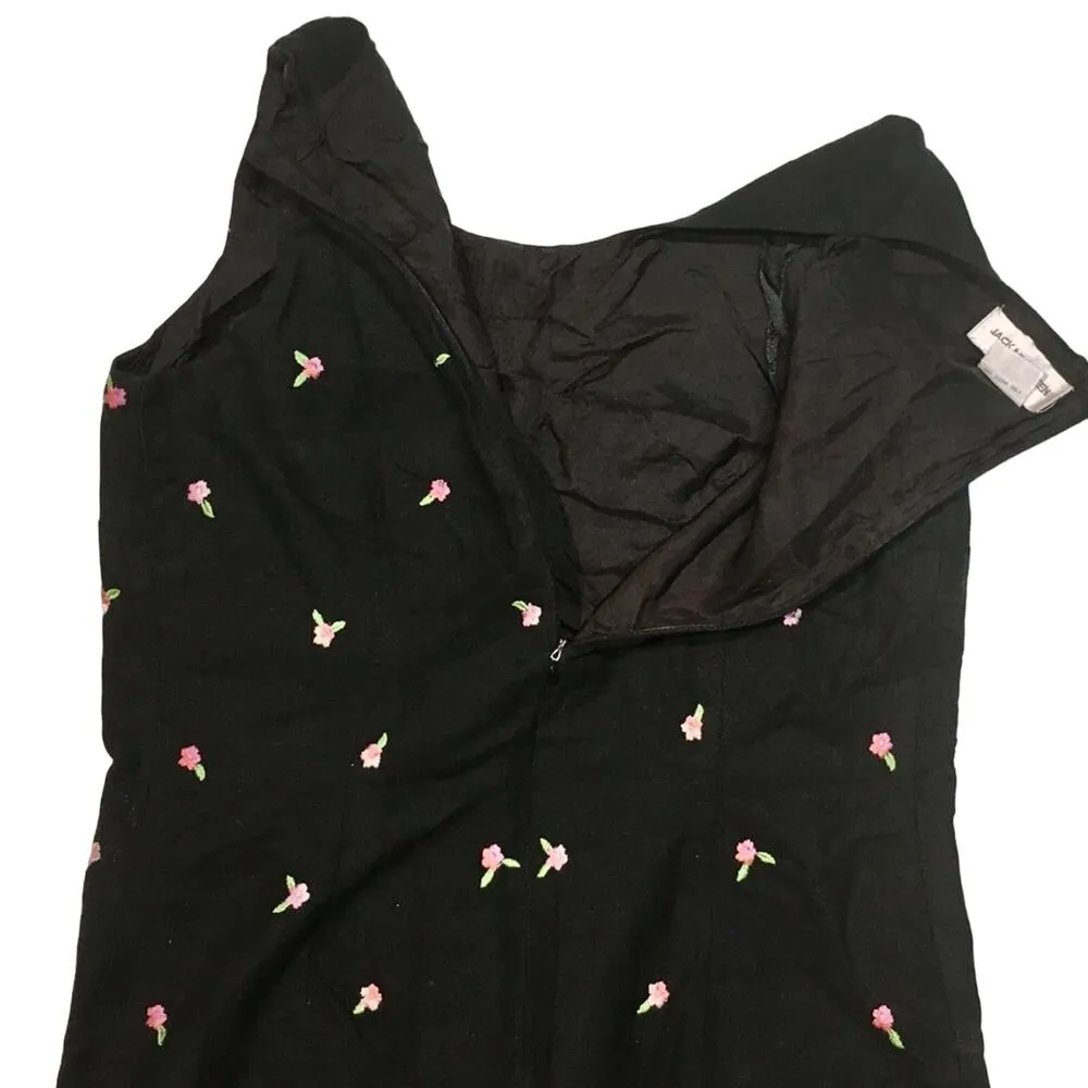 Vintage Designer Linen Blend Dress Black Size 12 - Image 7