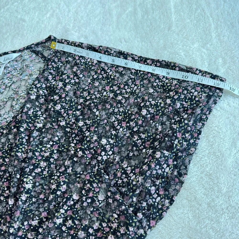 Kirra‎ Top Womens XS Black Mesh Lace Ditsy Floral Stretch Sheer Oversized Blouse - Image 7