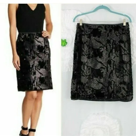 Romeo and Juliet Couture Black Velvet Sequin Skirt Pencil Straight Size MED - Image 2