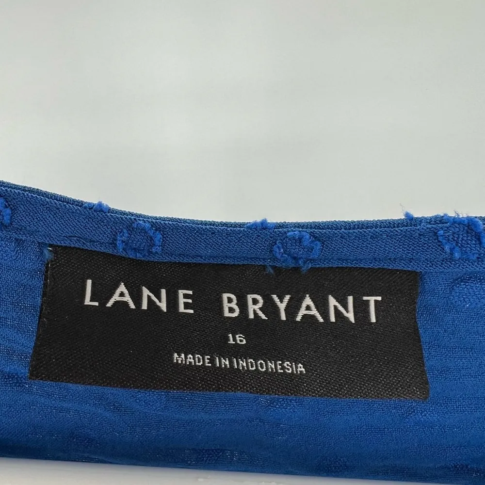 Lane Bryant royal blue long sleeve 16 Swiss dot v-neck top popover cutout detail - Image 5