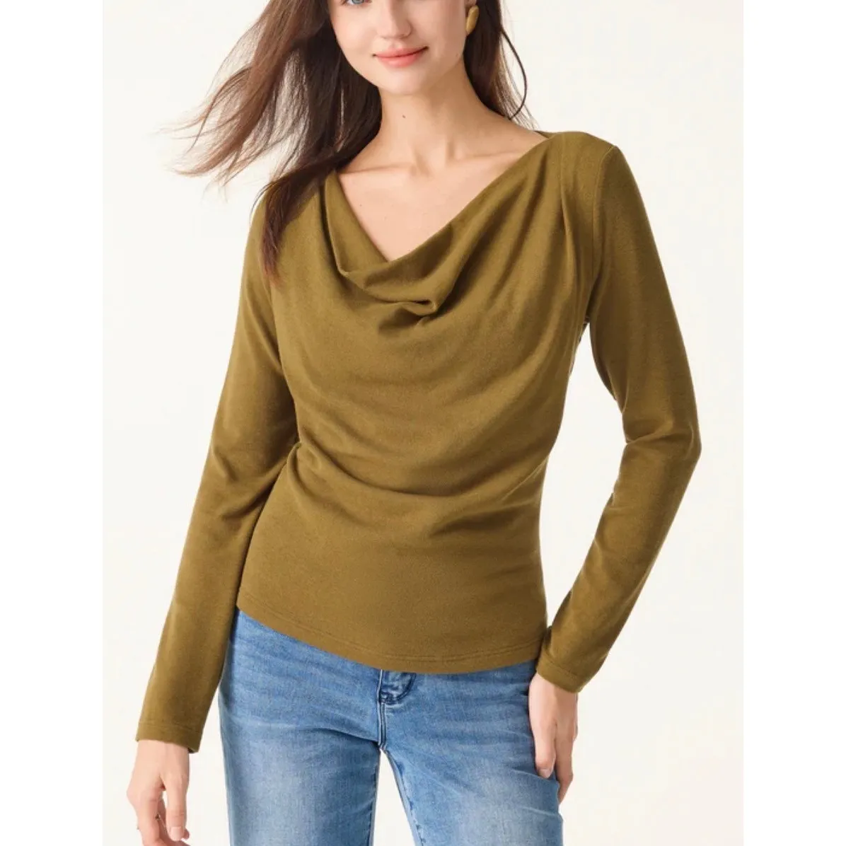 OGL Women's LiteWarm Effortless Cowl Neck Long SleeveTop Teal S Small NWOT Green - Image 7