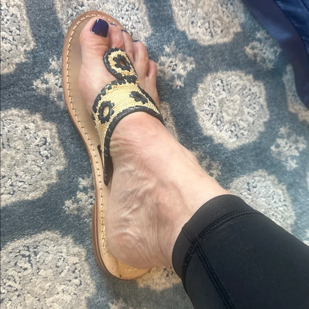 Jack Rogers Women's tan raffia blue leather Sandals classic - Image 7