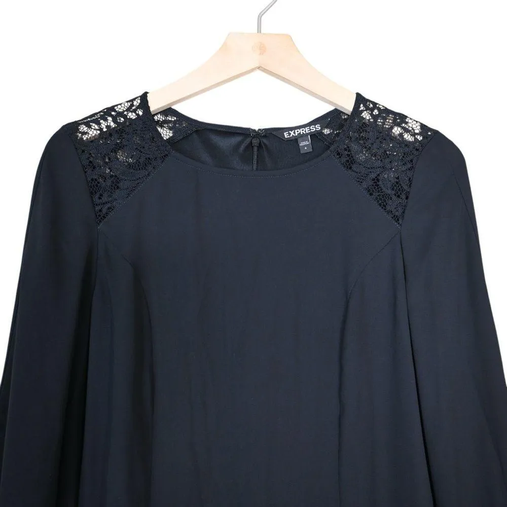 Express Women's 4 Black Bell Sleeve Lace Lined Mini Dress - Image 3