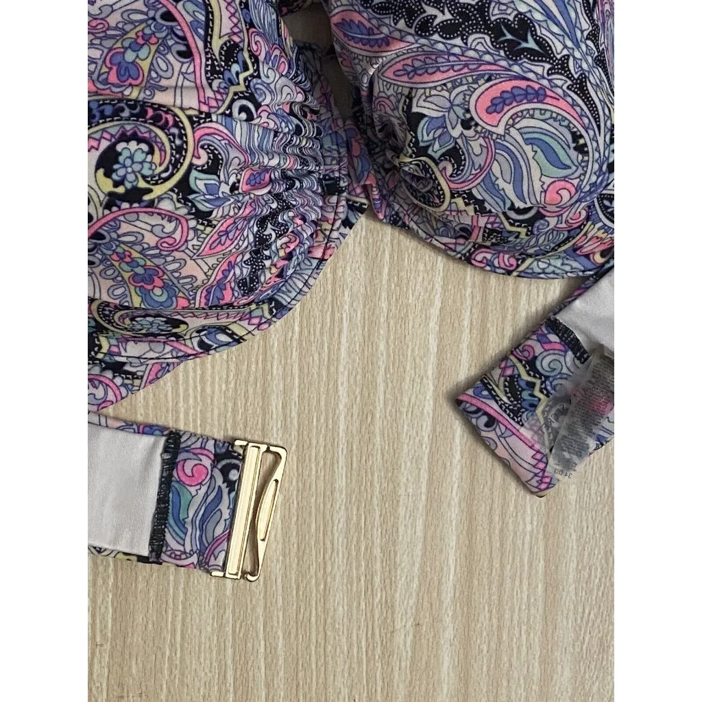 Victoria's Secret Purple Blue Pink Paisley Halter Push-Up Bikini Swim Top 34DD - Image 8