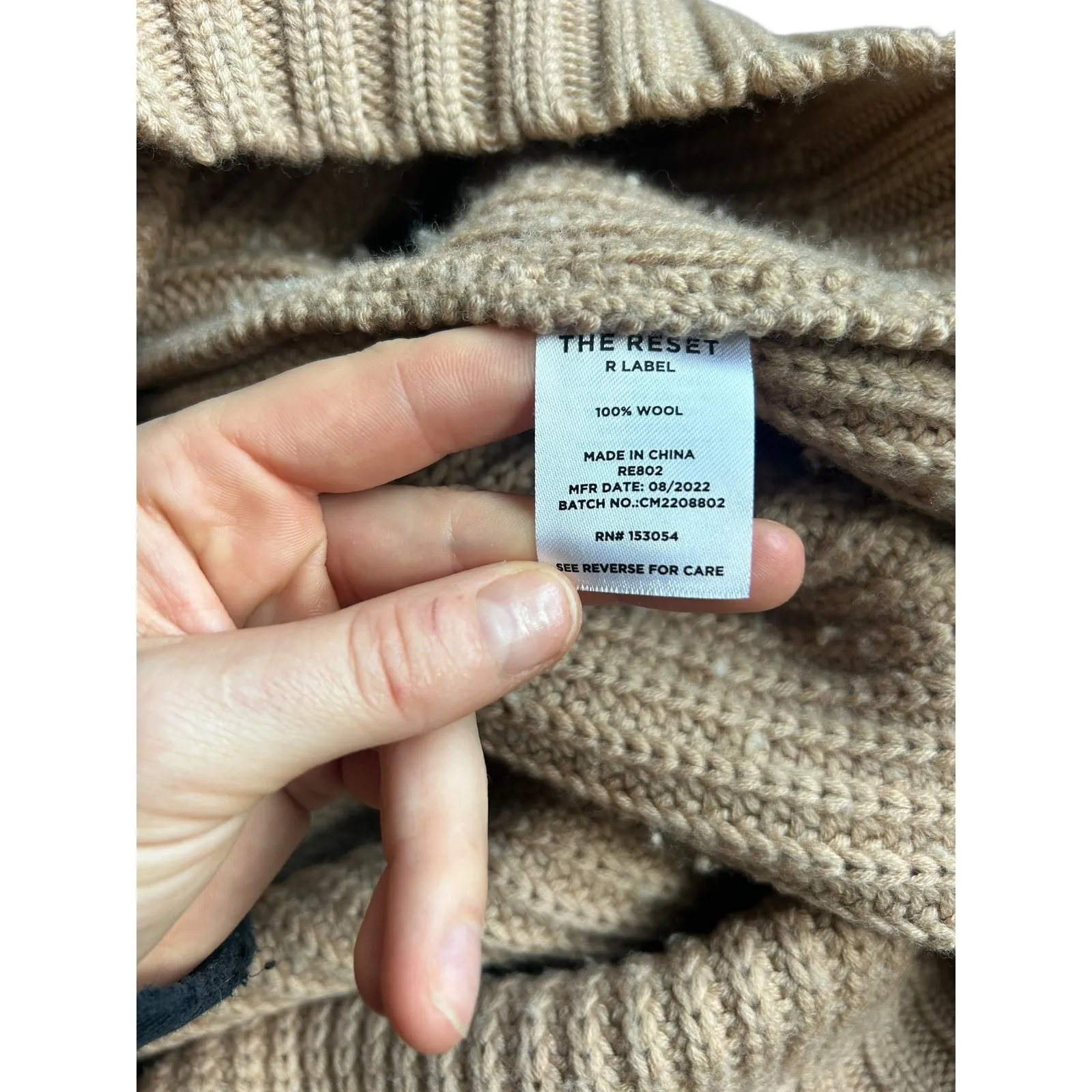 THE RESET The Max Mock Neck Seed Beige Chunky Knit Turtleneck Sweater Size S Tan - Image 11