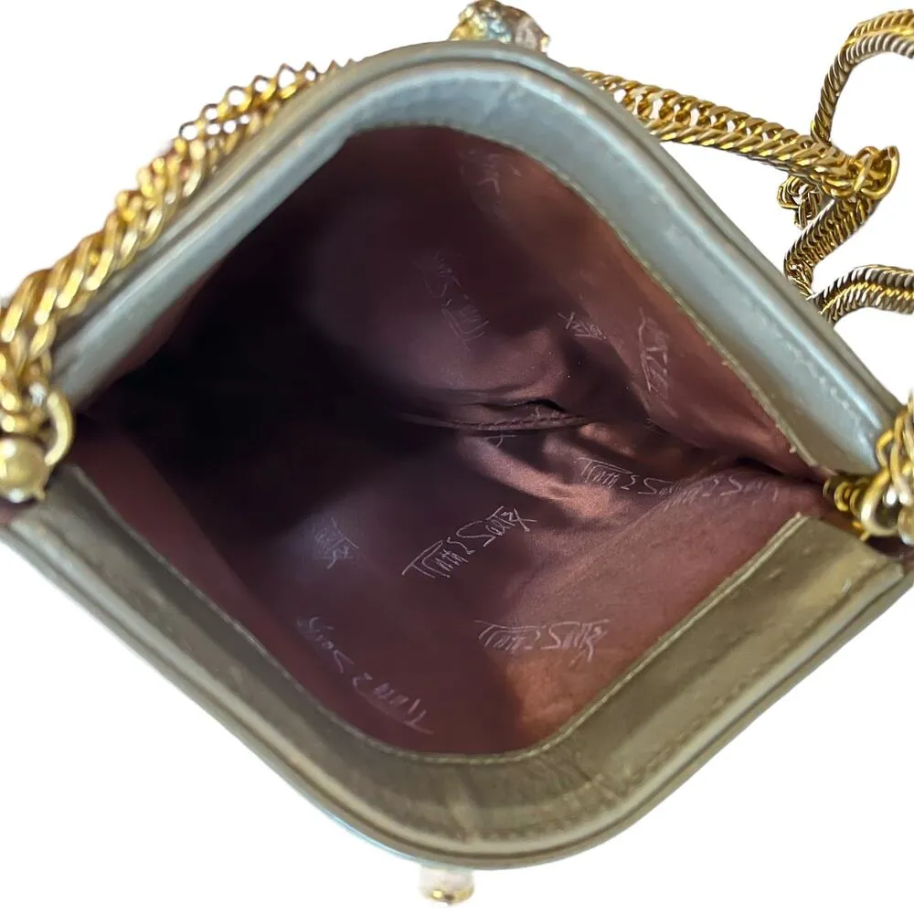 Vintage Cougar Bag Gray Leather Chain Strap Handbag - Cat Evening Bag - Image 5