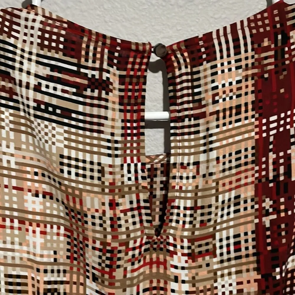 White House Black Market Geometric Blouse XS Asymmetrical Sleeveless Ruffle - Image 6