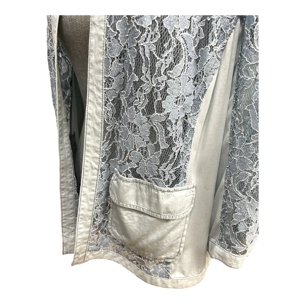 Chicos Blazer Womens 3 US XL Blue Chambray Lace Cut Out Open Front
3/4 Sleeve - Image 5