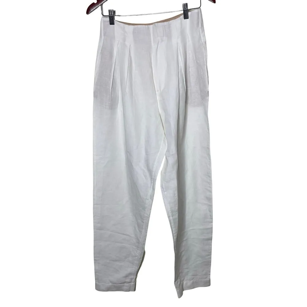 New Doen Louvre linen blend high waisted pants in white salt sz 6 - Image 2