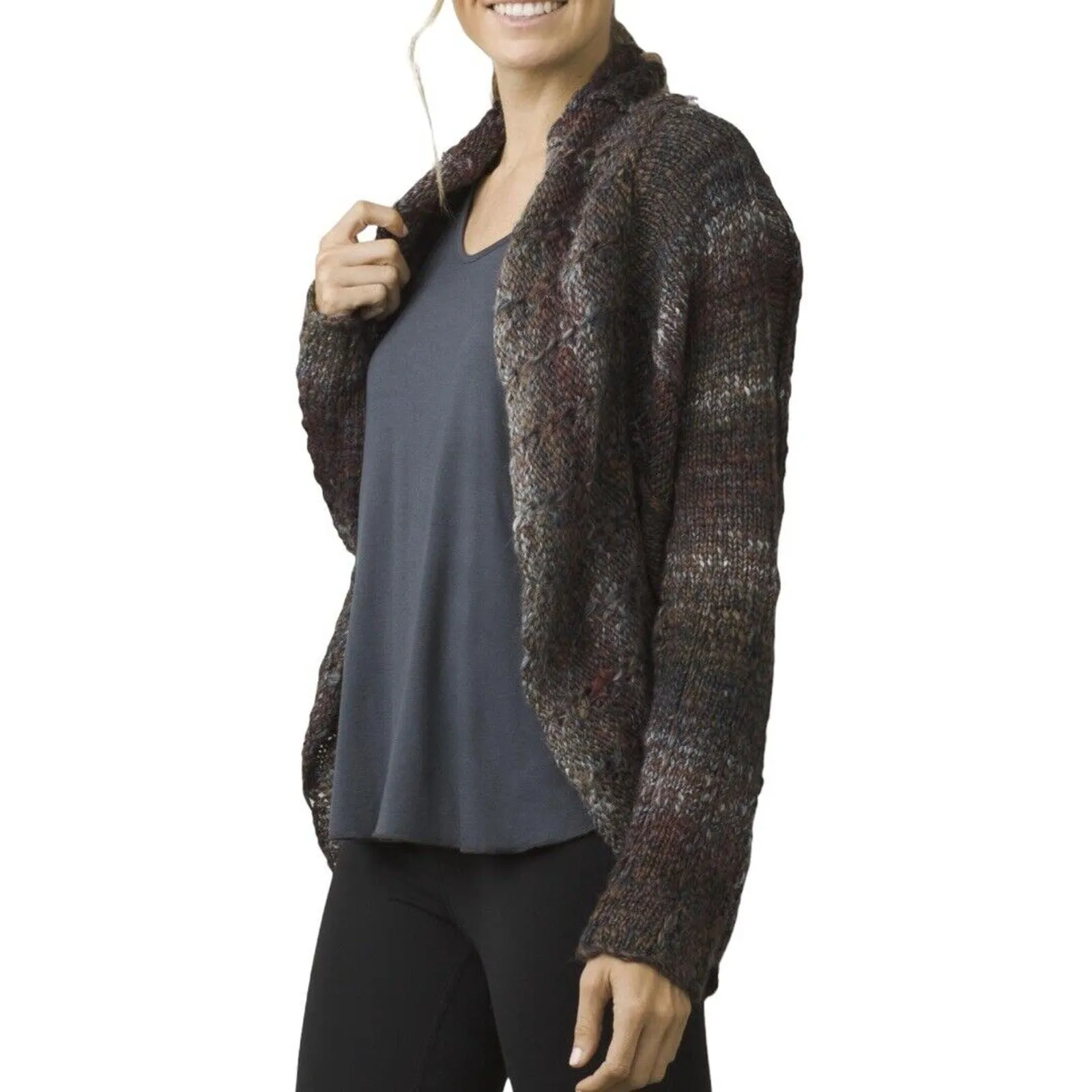 Prana Sweater‎ Womens Medium Dusk Blue Red Marled Rosewood Wrap Cardigan Casual - Image 6