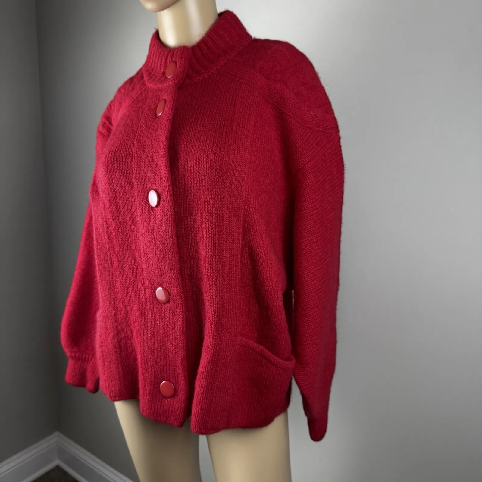 I.B. DIFFUSION Cardigan Sweater Coat Sz S Women's Red Wool Mohair Cozy Soft Vtg - Image 7