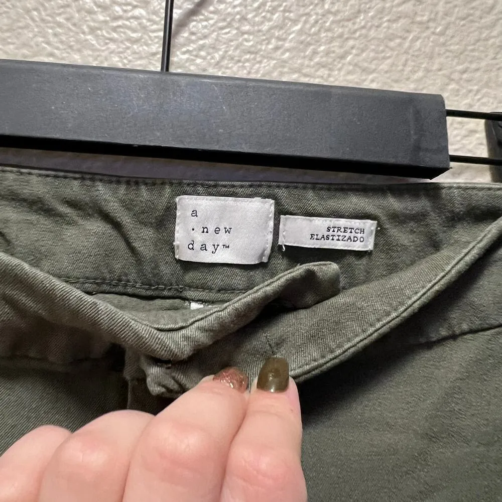 A New Day Straight Leg Pants Army Green Chino Stretch Mid-Rise Size 8 - Image 6
