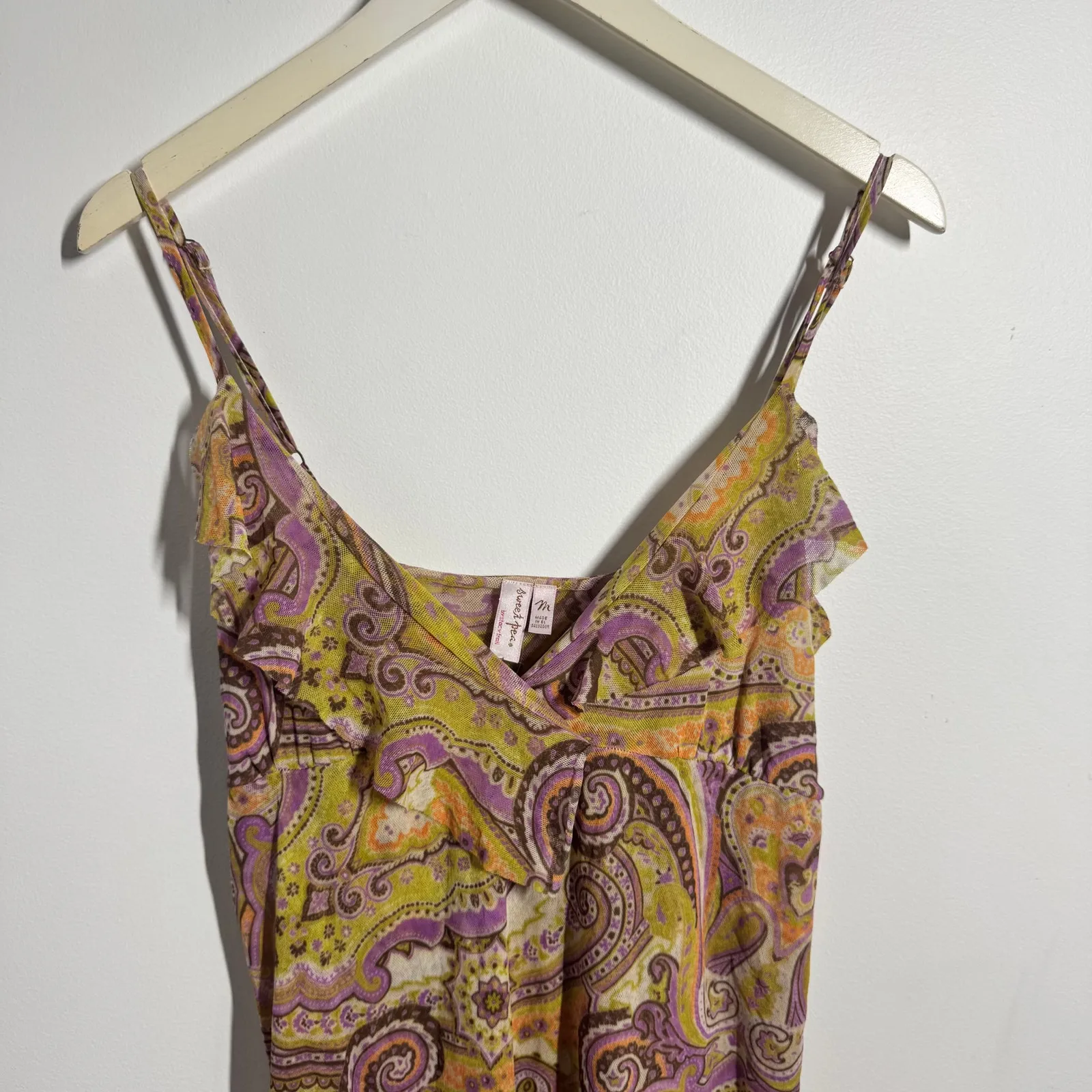 Sweet Pea. Dress Women M Purple Green Paisley NWT Ruffle Tank Dress Y2K M3807 Pink Size M - Image 3