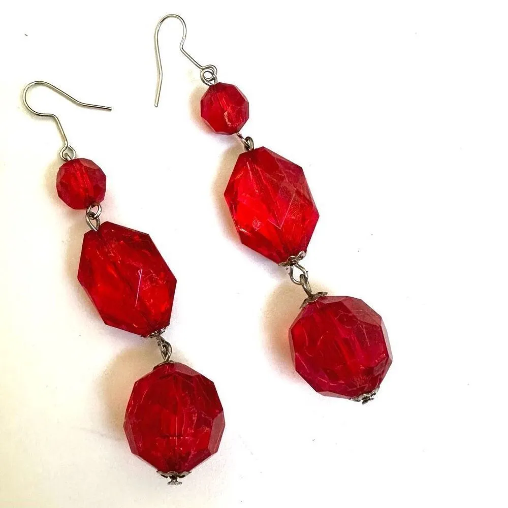 Orange beaded triple tier drop earrings - Image 6