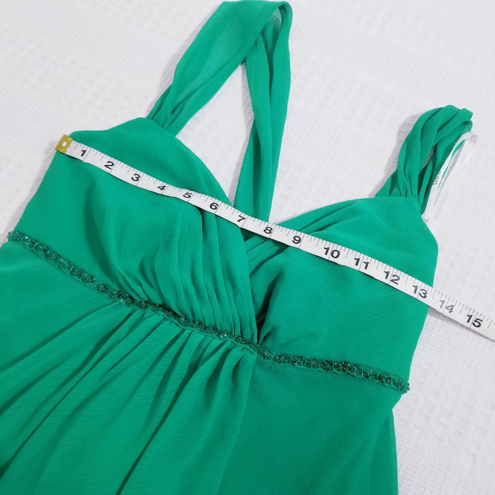 David's Bridal Women size 2 Green Rhinestone Halter Emerald Dress High Low - Image 3