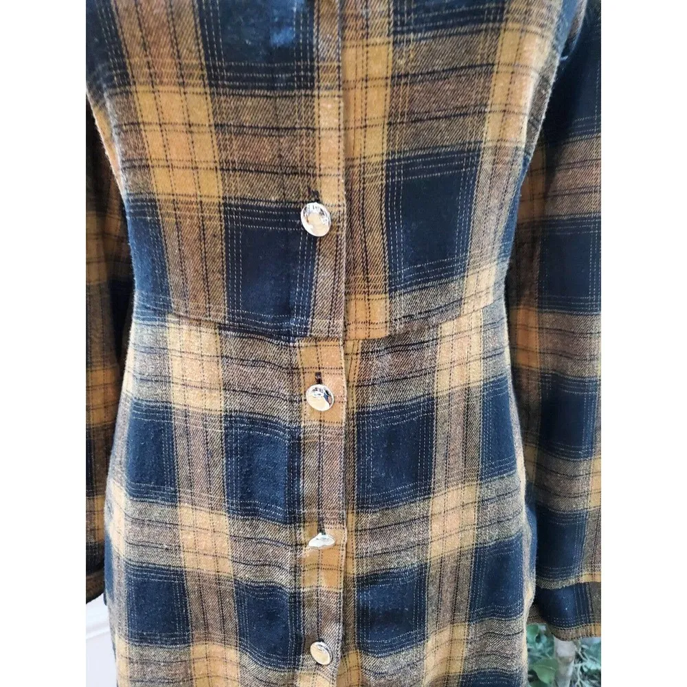 Shein Curve Women Black & Brown Collared Long Sleeve Knee Length Shirt Dress 0XL - Image 3