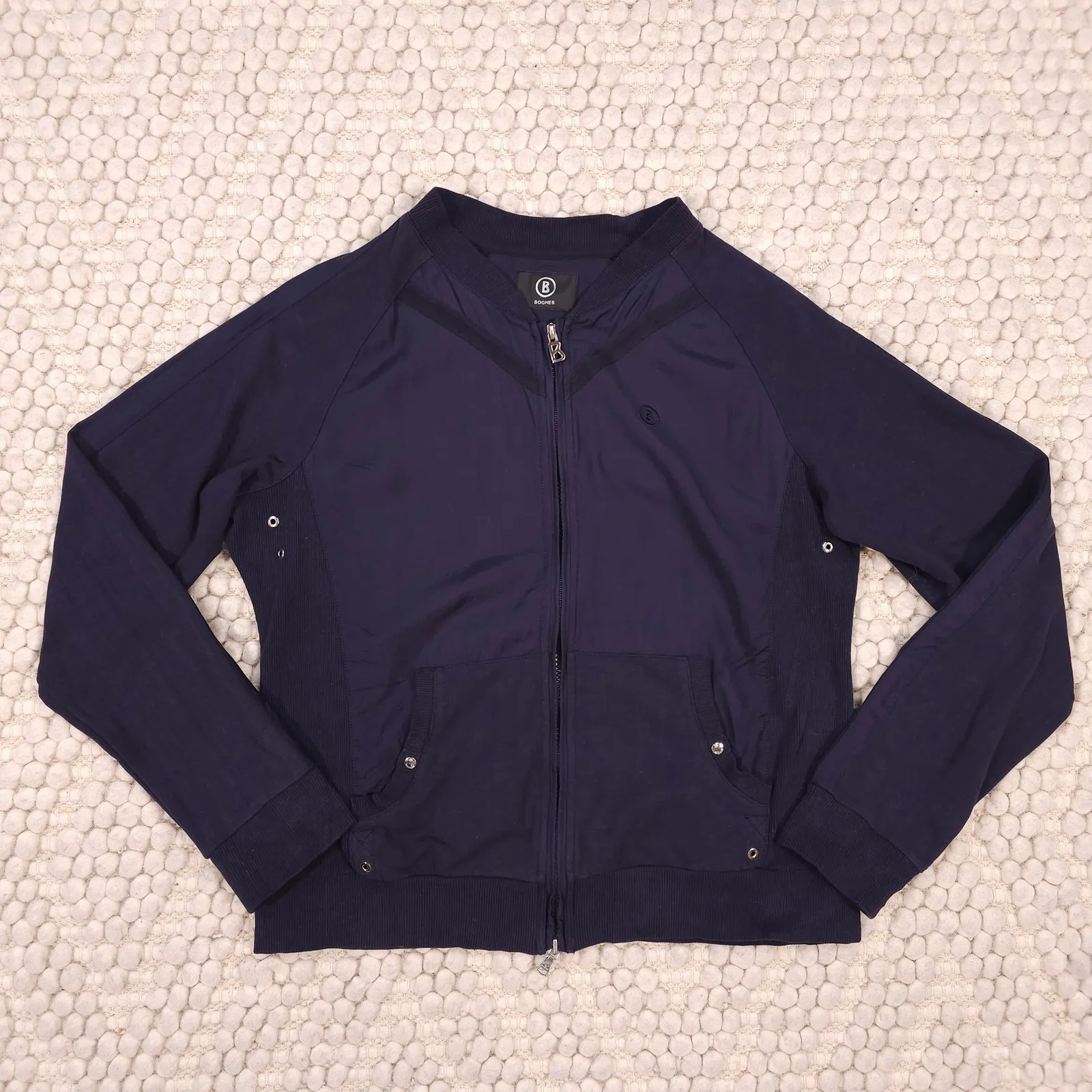 Bogner Lightweight Full Zip Cotton Bomber Jacket Blue Sz Small - Image 3