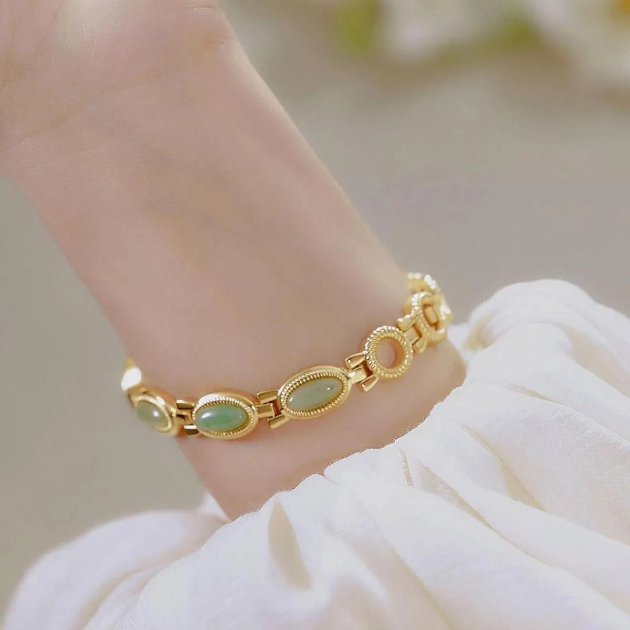 Women's Gold and Green Watch - Image 2