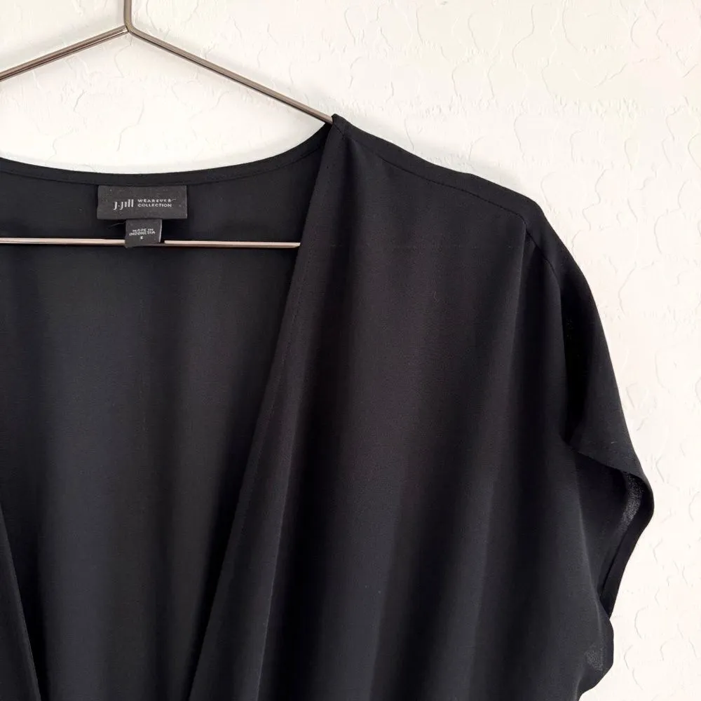 J. Jill Wearever Sheer Tie Front Dolman Sleeve Mid Length Cardigan Cover Up Sz S Black - Image 6