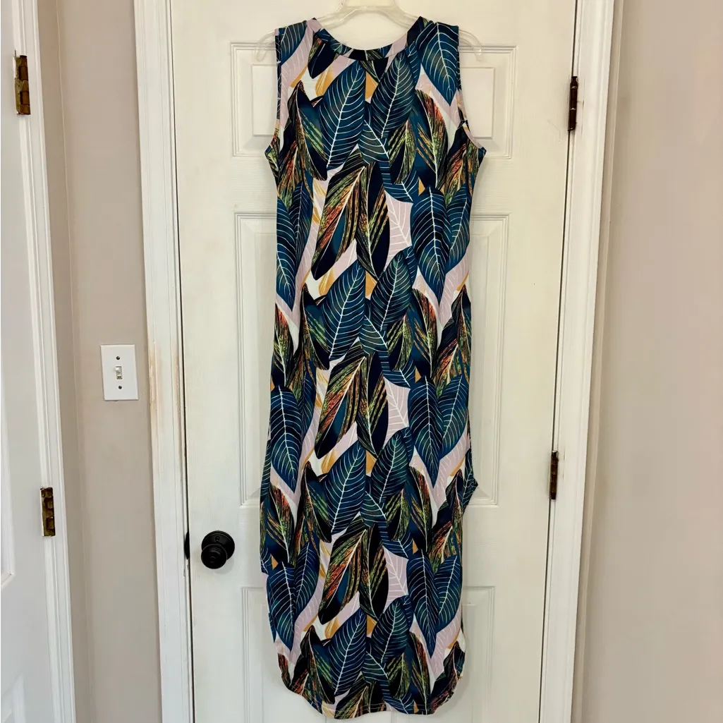 ANRABESS Sleeveless Tropical Leaf Print Maxi Dress Green Size M - Image 8