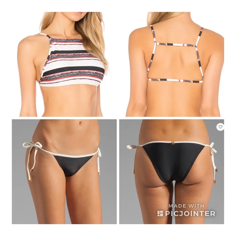 ViX Thai Mary Stripe High Neck Bikini Top L NWOT Malindi Tie Bottoms M Black Size undefined - Image 3