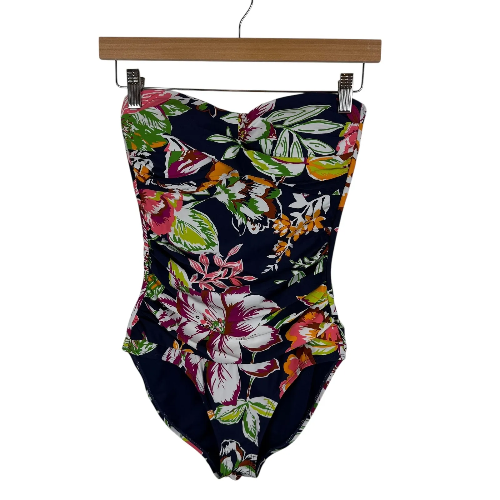 Anne Cole Floral Strapless One Piece Swimsuit Size 6 Tropical Vacation Resort - Image 2