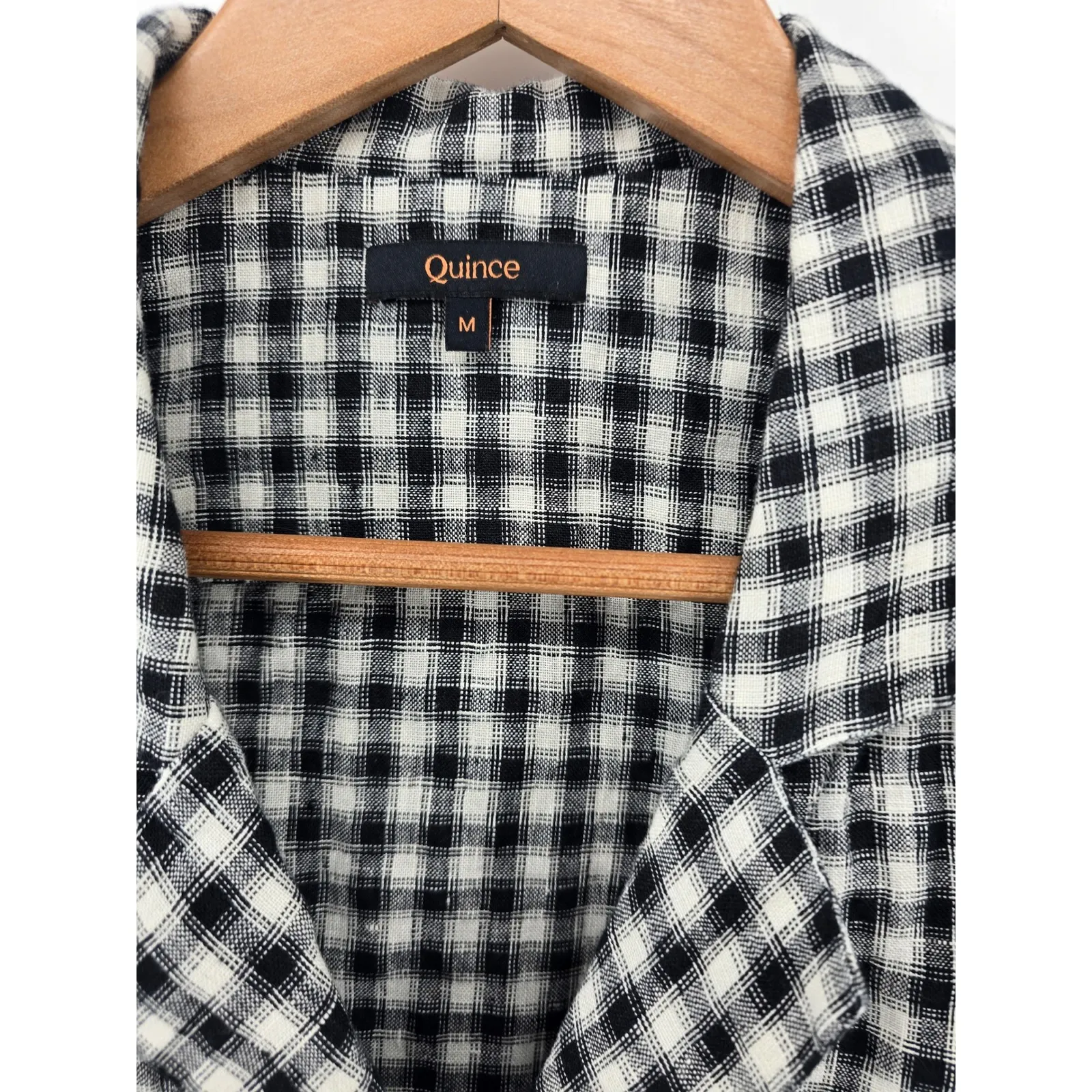 Quince Black White Gingham Linen Button Up Short Sleeve Shirt Top Womens Medium - Image 2