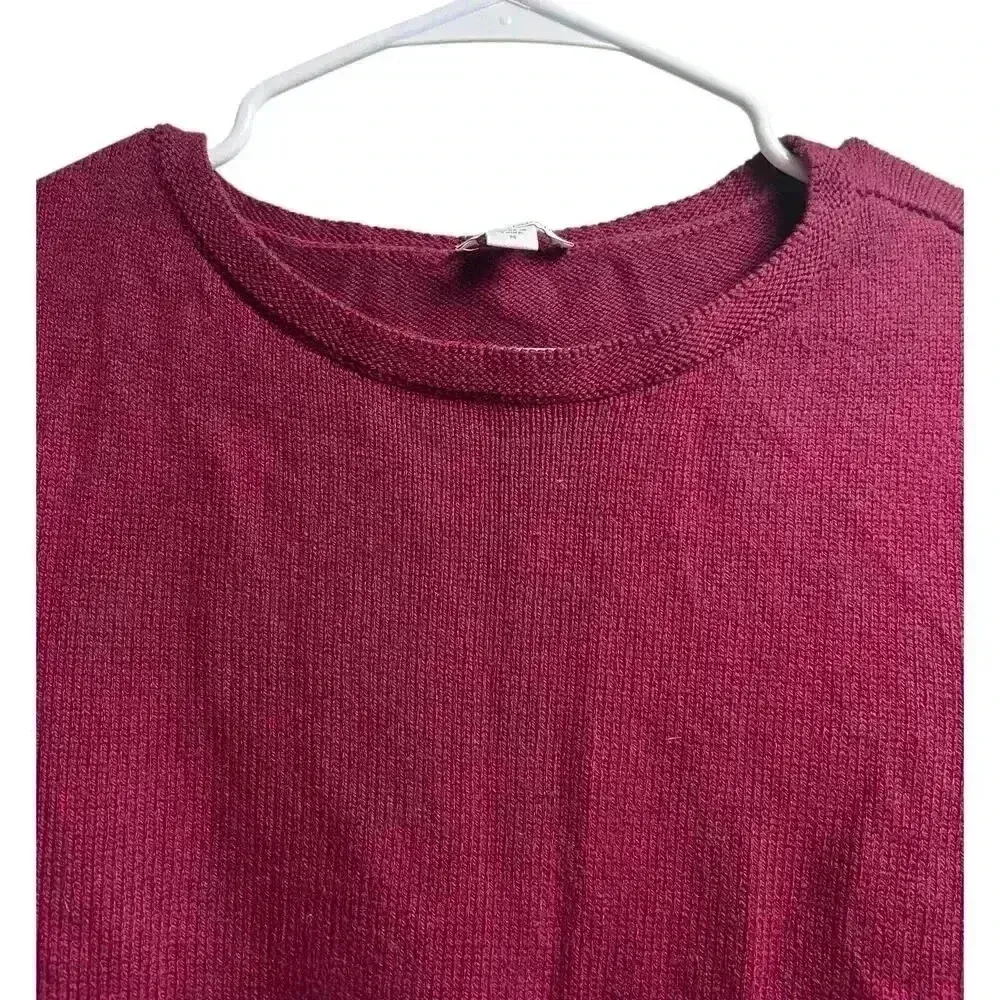 J.Jjill Pure Jill Medium Maroon Cotton/Wool Blend Sweater Front Tie Detail - Image 3