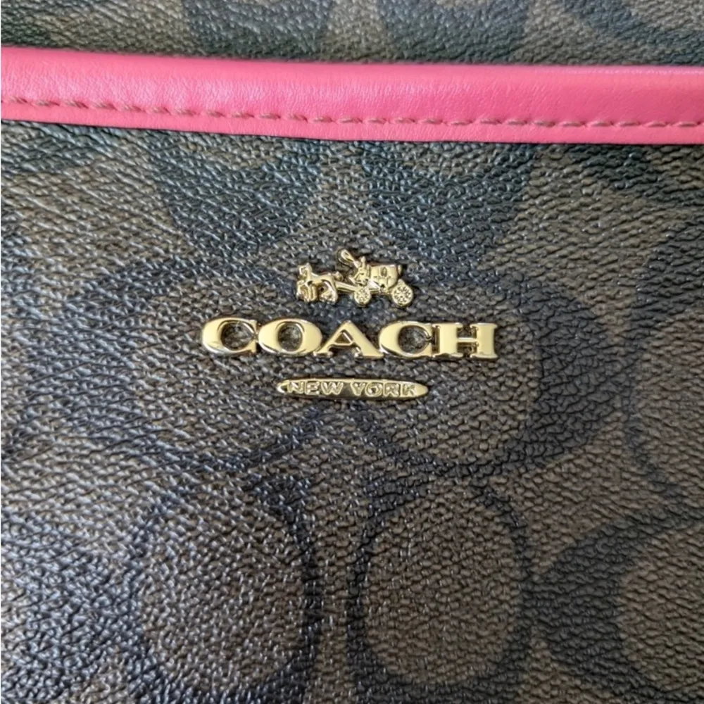 COACH FILE BAG IN BROWN/HOT PINK LINED SIGNATURE COATED CANVAS CROSSBODY F23866 - Image 2