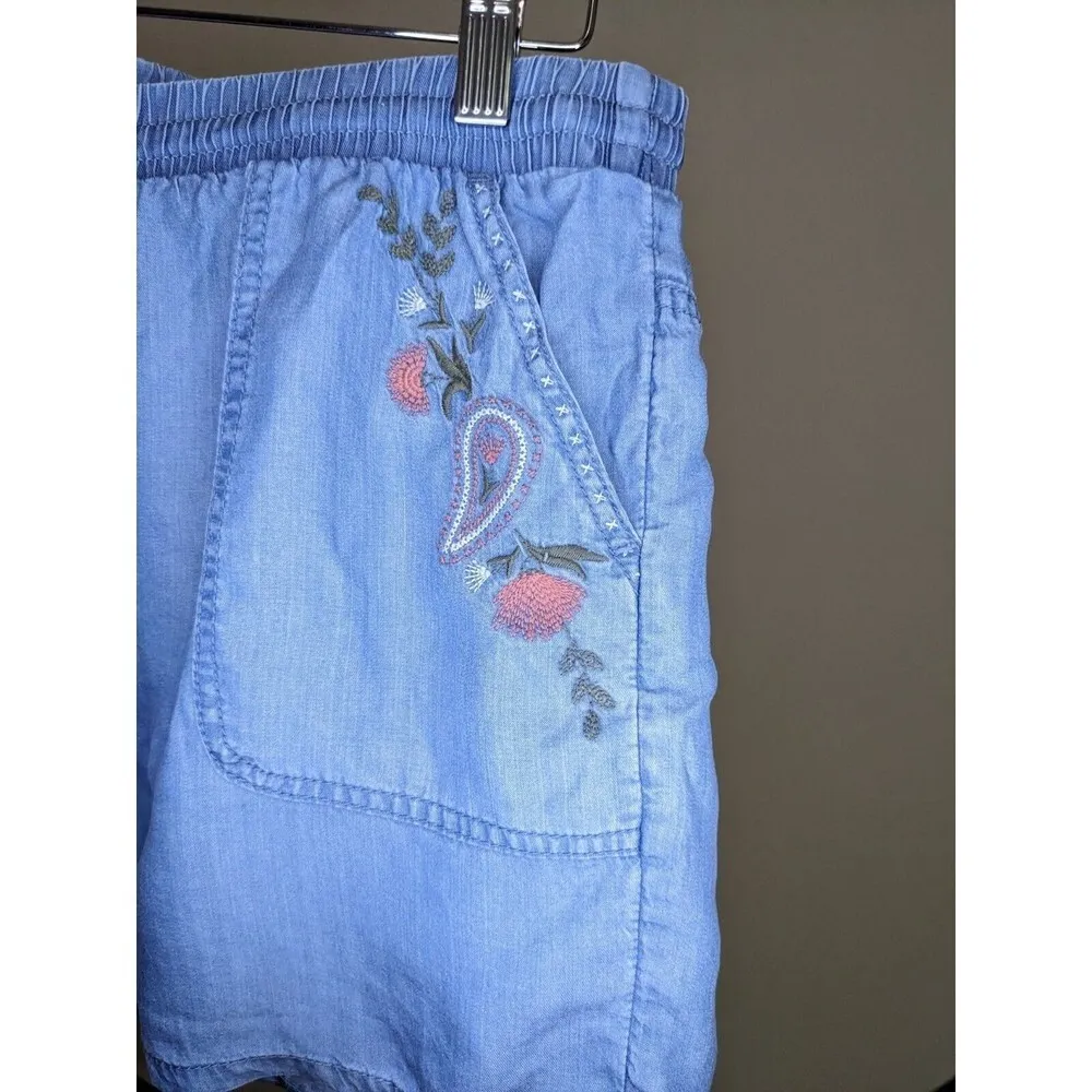 Knox Rose Chambray Embroidered Shorts‎ Womens Size L Drawstring Boho Multicolor - Image 3